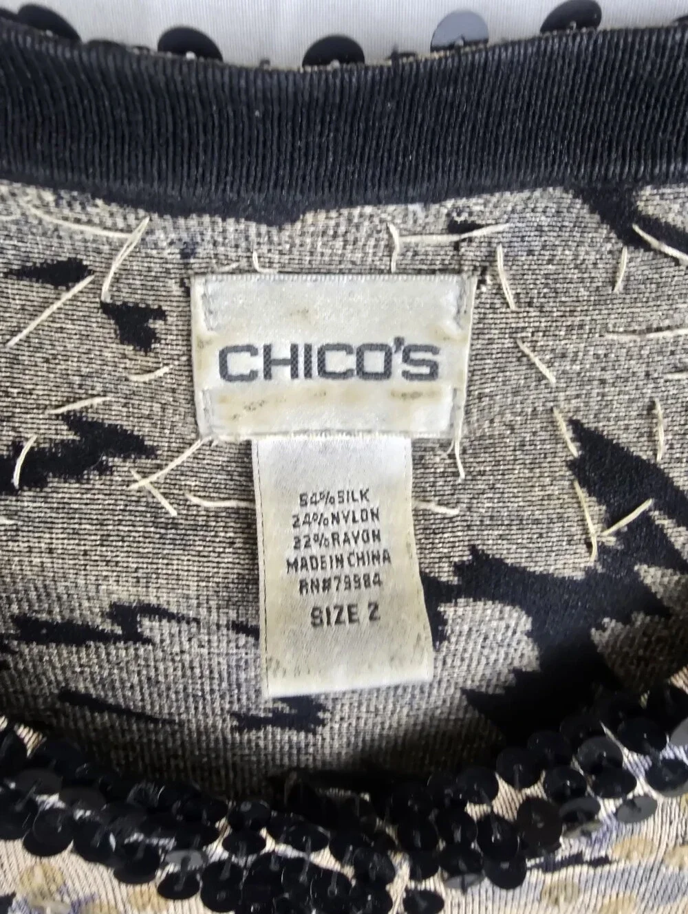 Chico's Black Floral Sequin Silk Blend Cardigan with Purple Roses Sz Chico's 2/L